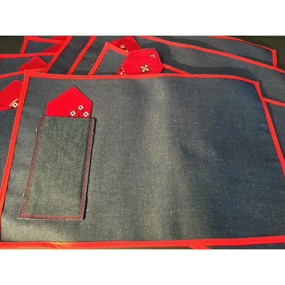 8 Denim Placements W/ Napkins Cowboy Western Rockabilly Bandana Country - Picture 2 of 5